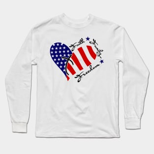 Faith Family Freedom Heart American Flag Long Sleeve T-Shirt